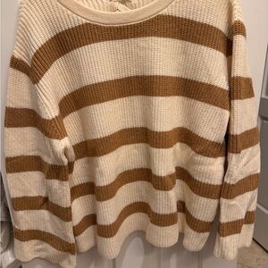 Cream and Brown Striped Women's Knit Sweater